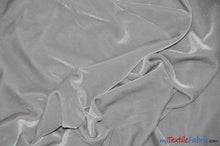 Load image into Gallery viewer, Soft and Plush Stretch Velvet Fabric | Stretch Velvet Spandex | 58&quot; Wide | Spandex Velour for Apparel, Costume, Cosplay, Drapes | Fabric mytextilefabric Yards Silver 
