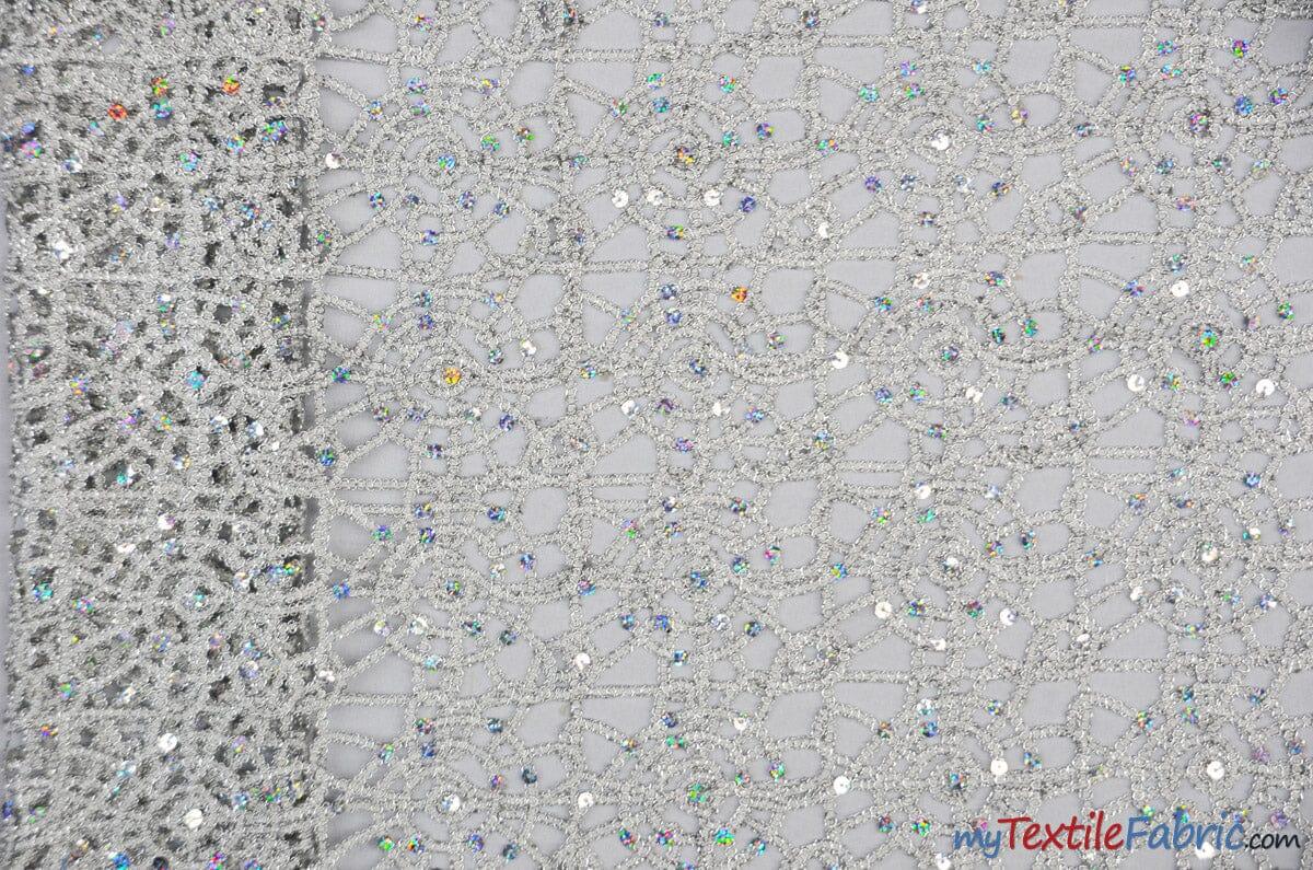 Open Weave Chain Chemical Lace Fabric | 50" Wide | 10 Colors | Fabric mytextilefabric Yards Silver