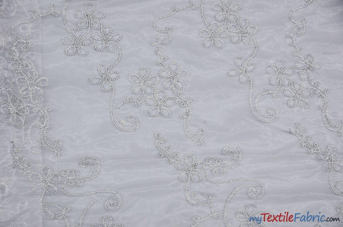 Coco Ribbon Sheer Embroidery | Double Scallop Lace | 52" Wide | Fabric mytextilefabric Yards Silver