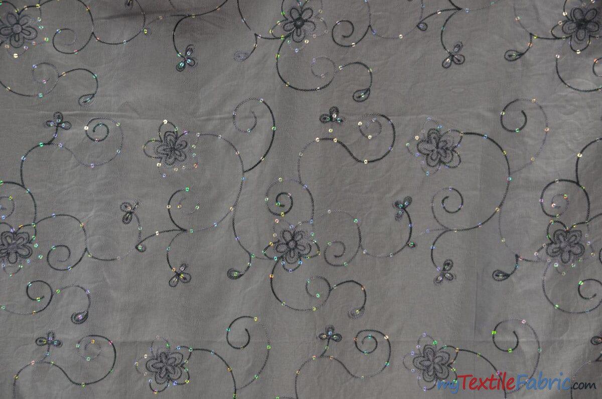 Aurora Taffeta Embroidery | Embroidered Floral Taffeta | 54" Wide | Multiple Colors | Fabric mytextilefabric Yards Silver