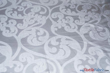 Load image into Gallery viewer, Victorian Damask Jacquard Fabric | Victorian Damask Brocade | 60&quot; Wide | Drapery, Curtains, Tablecloth, Costume | Multiple Colors | Fabric mytextilefabric Yards Silver 
