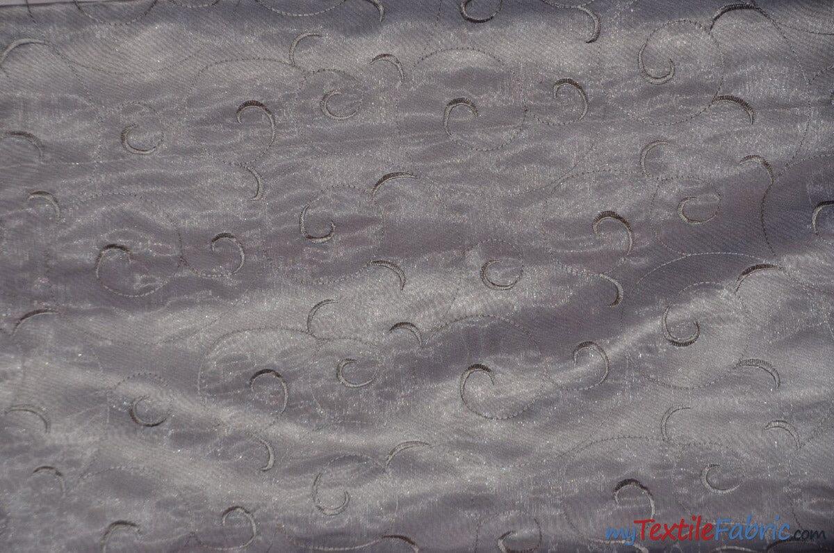 Swirl Organza Fabric | Embroidered Swirl Sheer | 54" Wide | Multiple Colors | Fabric mytextilefabric Yards Silver