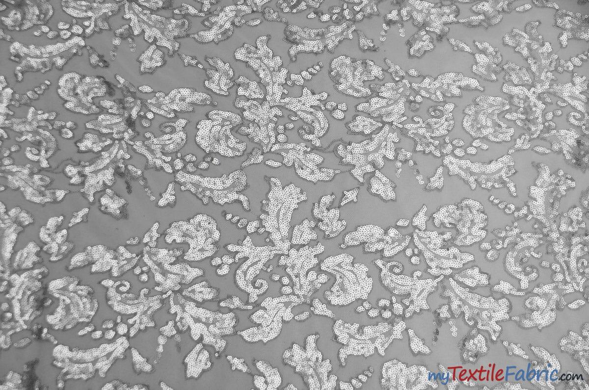 Wendy Lace Sequins Fabric | Bridal Metallic Lace with Sequins | 54" Wide | Multiple Colors | Silver and Gold Fabric mytextilefabric Yards Silver