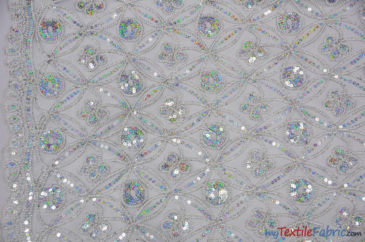 Coco Star Sheer Embroidery | Double Scallop Lace | 52" Wide | Fabric mytextilefabric Yards Silver