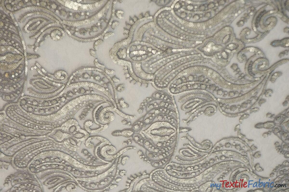 Medallion Bridal Lace | Sequins Damask Embroidery | 52" Wide | Lace Wedding Dress | Sequins Lace Fabric | Fabric mytextilefabric Yards Silver