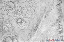 Load image into Gallery viewer, Oriental Metallic Flower Brocade | Metallic Brocade B23 | 58&quot; Wide | Chinese Brocade Fabric | Fabric mytextilefabric Yards Silver 
