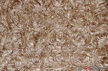 Load image into Gallery viewer, Rosette Satin Fabric | Wedding Satin Fabric | 54&quot; Wide | 3d Satin Floral Embroidery | Multiple Colors | Continuous Yards | Fabric mytextilefabric Yards Taupe 
