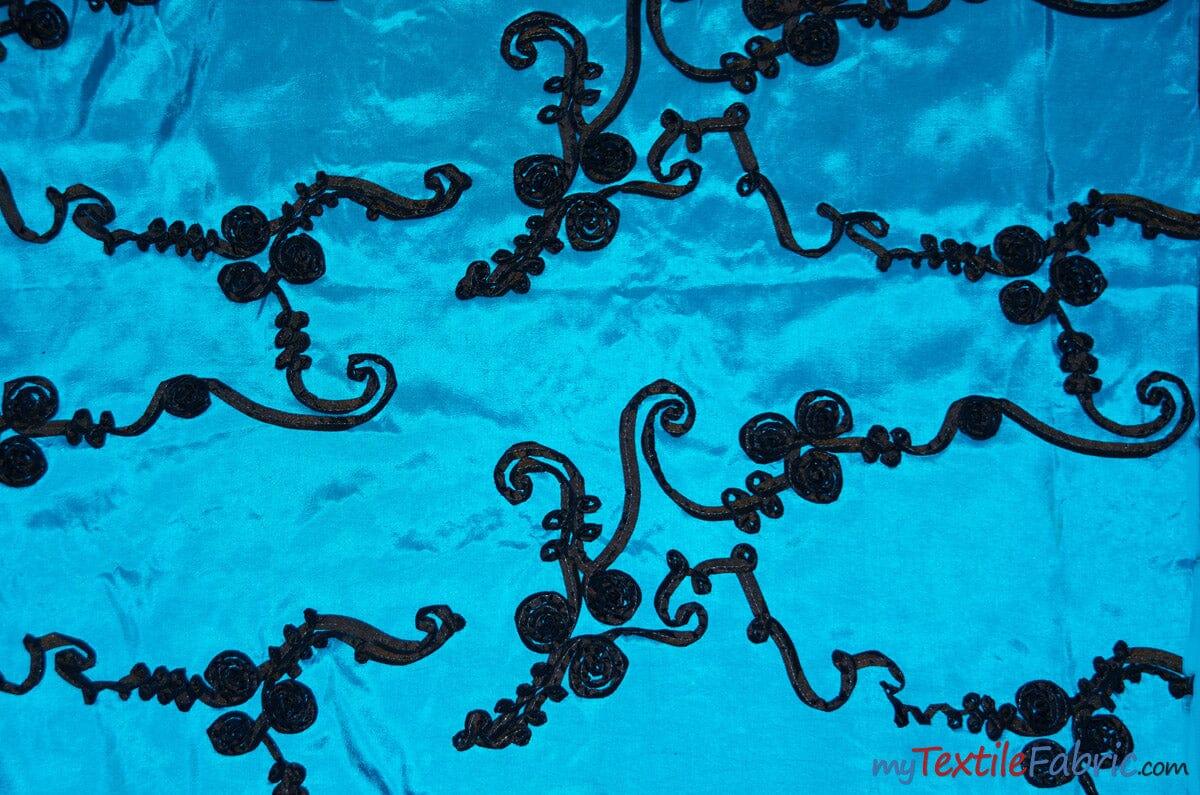 Ribbon Taffeta Fabric | Ribbon Cord Taffeta Embroidery | 54" Wide | Multiple Colors | Fabric mytextilefabric Yards Teal Brown