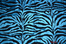 Load image into Gallery viewer, Zebra Flocking Taffeta | Flocking Velvet Zebra on Taffeta Fabric | 60&quot; Wide | Curtains, Apparel, Cosplay, Costume, Decor | Fabric mytextilefabric Yards Teal Zebra 
