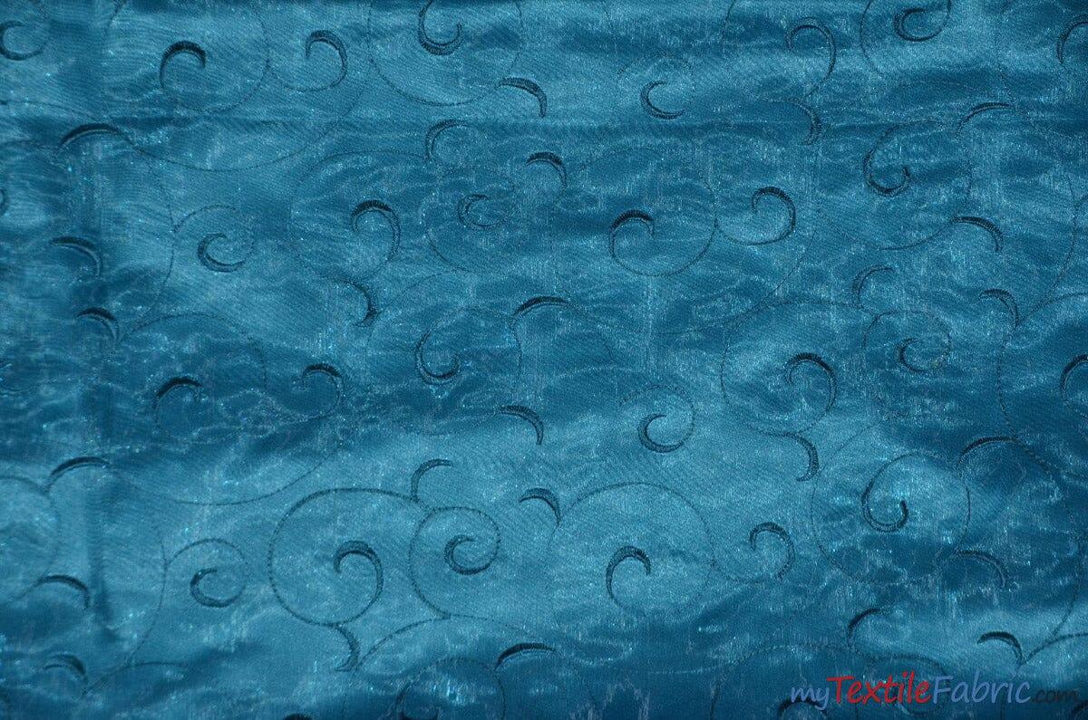 Swirl Organza Fabric | Embroidered Swirl Sheer | 54" Wide | Multiple Colors | Fabric mytextilefabric Yards Teal
