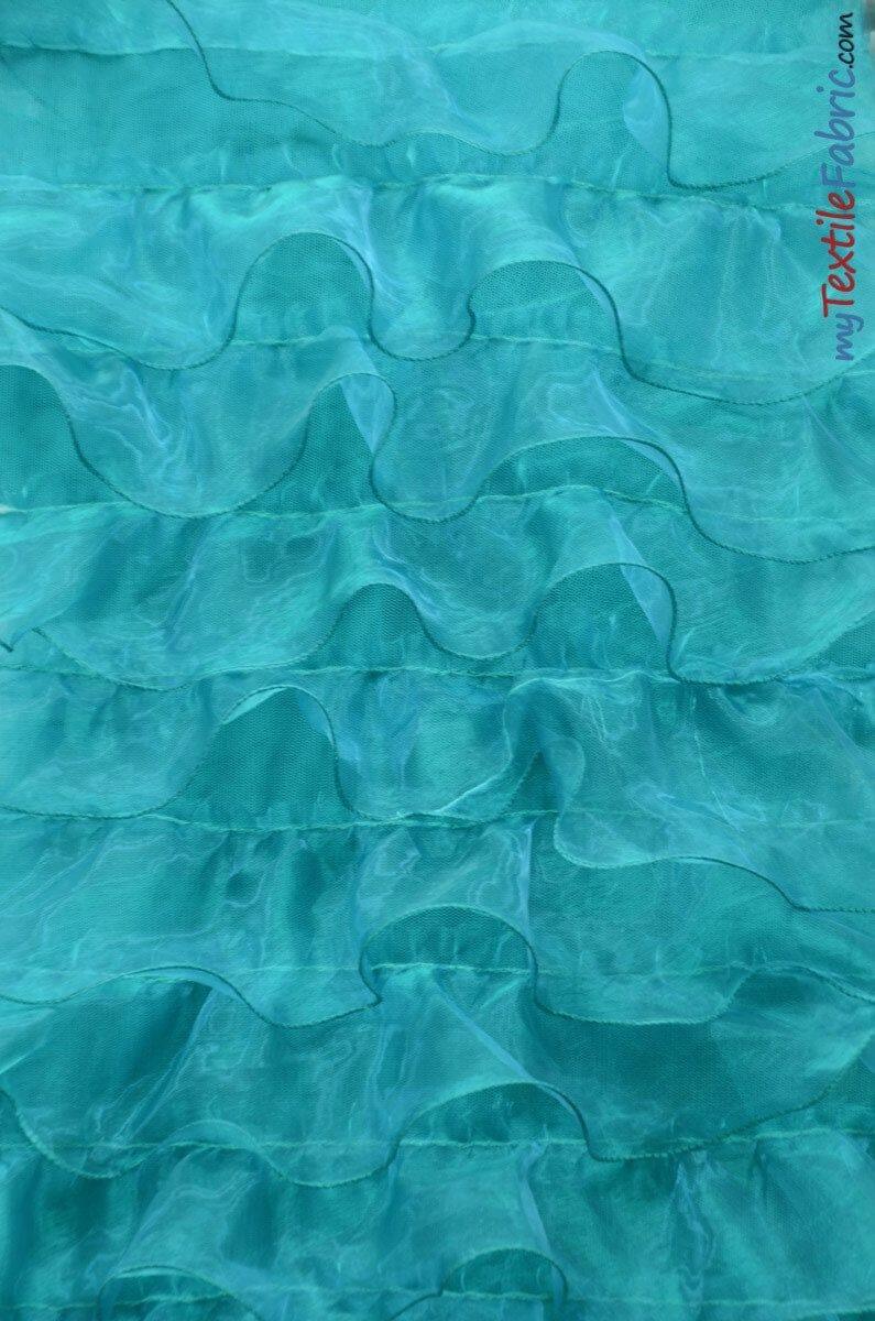 Organza Ruffled Mesh Fabric | Layered Ruffle Mesh Fabric | 57" Wide | Multiple Colors | Fabric mytextilefabric Yards Teal