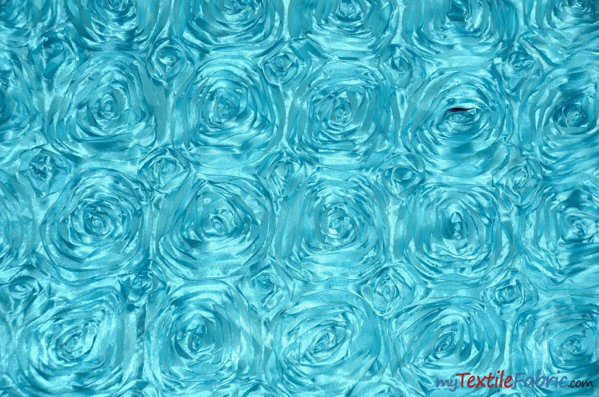 Rosette Satin Fabric | Wedding Satin Fabric | 54" Wide | 3d Satin Floral Embroidery | Multiple Colors | Continuous Yards | Fabric mytextilefabric Yards 951 Blue
