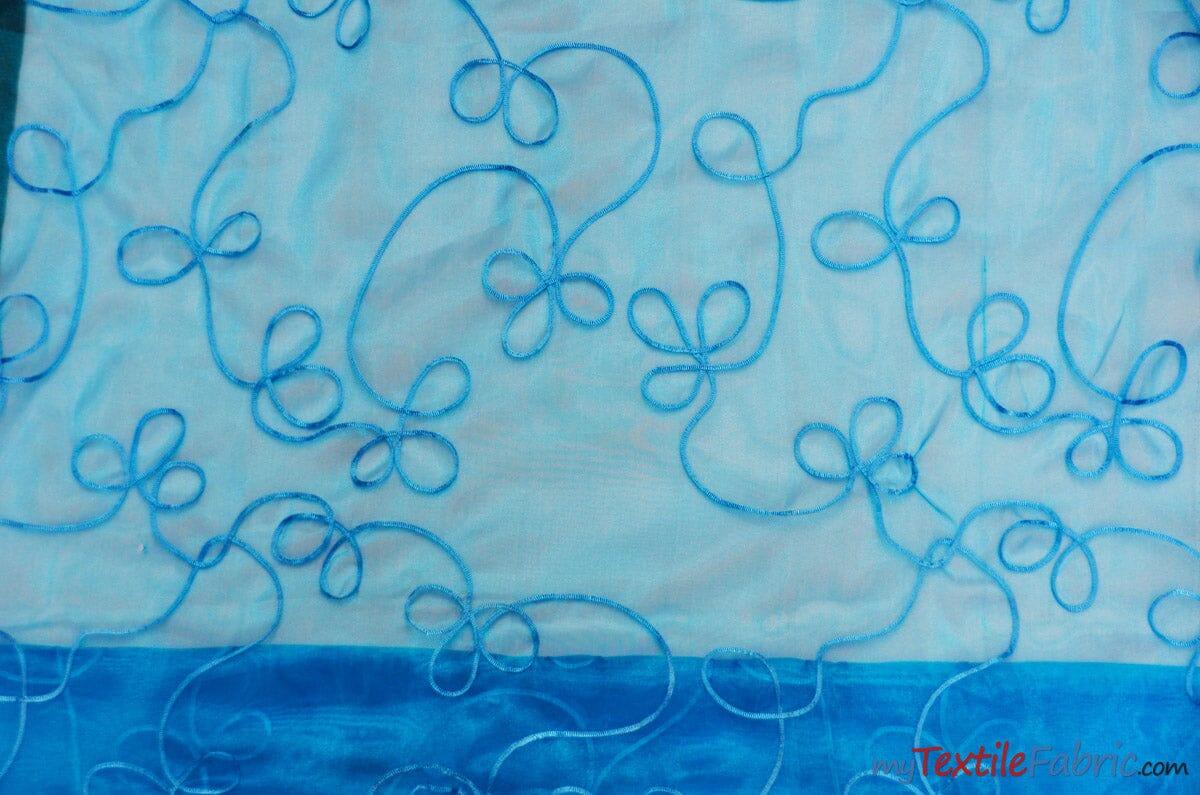 Fantasia Organza Embroidery Fabric | Embroidered Floral Sheer | 54" Wide | Multiple Colors | Fabric mytextilefabric Yards Turquoise