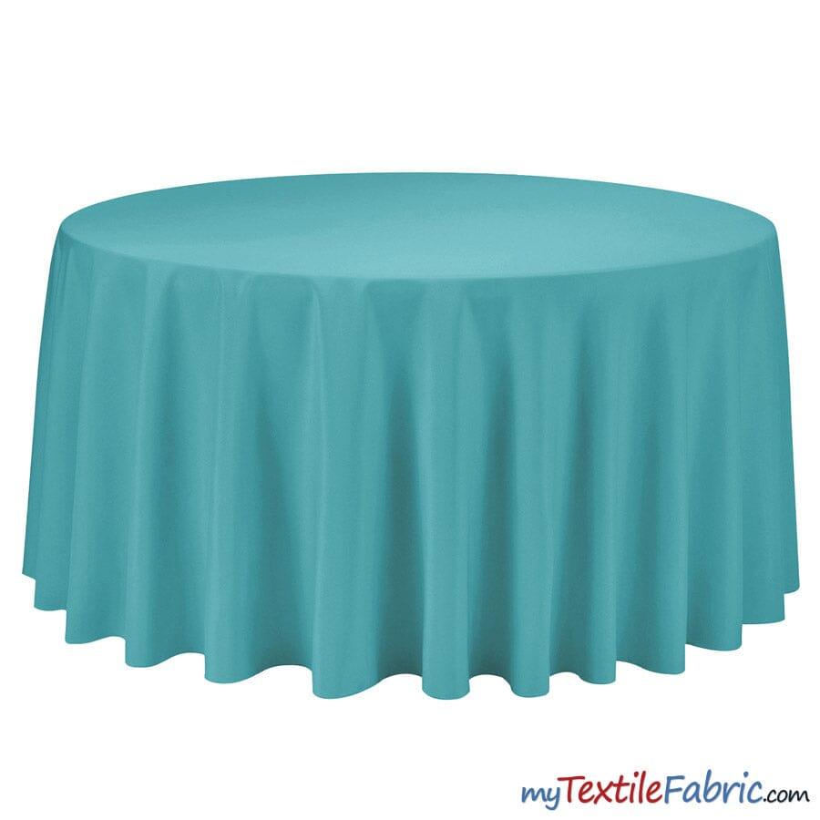 108" Round Polyester Seamless Tablecloth | Sold by Single Piece or Wholesale Box | Fabric mytextilefabric By Piece Turquoise