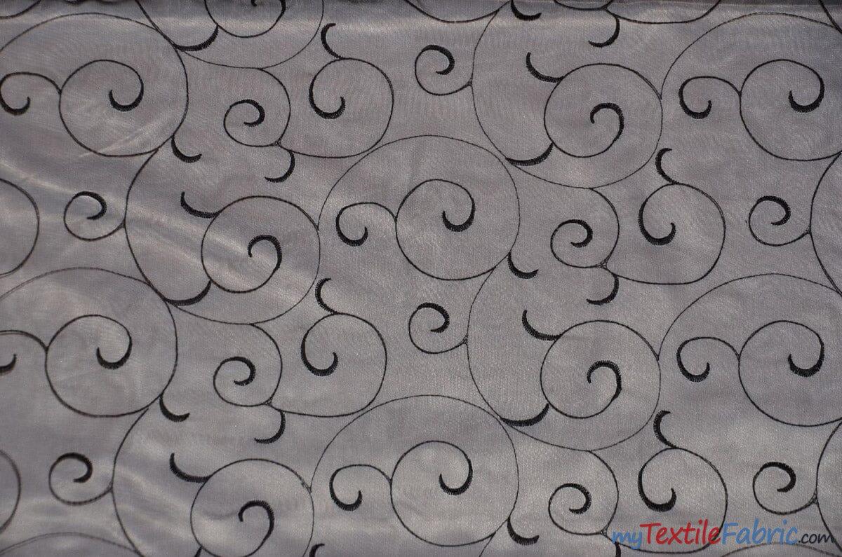 Swirl Organza Fabric | Embroidered Swirl Sheer | 54" Wide | Multiple Colors | Fabric mytextilefabric Yards White Black