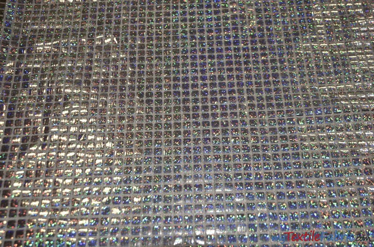 Hologram Square Sequins Fabric | Holographic Quad Sequins Fabric by the Yard | 40" Wide | Glued on Sequins for Decoration | 7 Colors | Fabric mytextilefabric Yards White Silver
