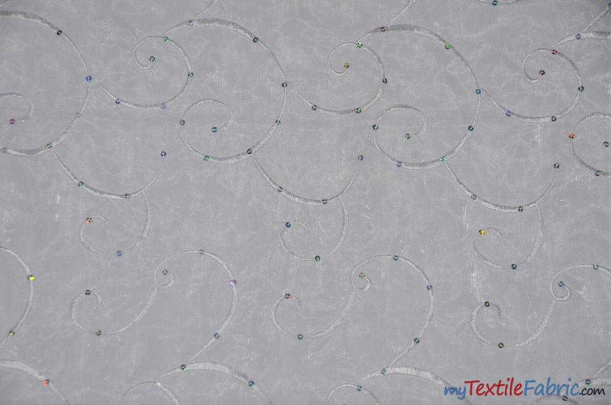 Ferial Organza Embroidery Fabric | Embroidered Floral Sheer with Sequins Embellishment | 54" Wide | Multiple Colors | Fabric mytextilefabric Yards White