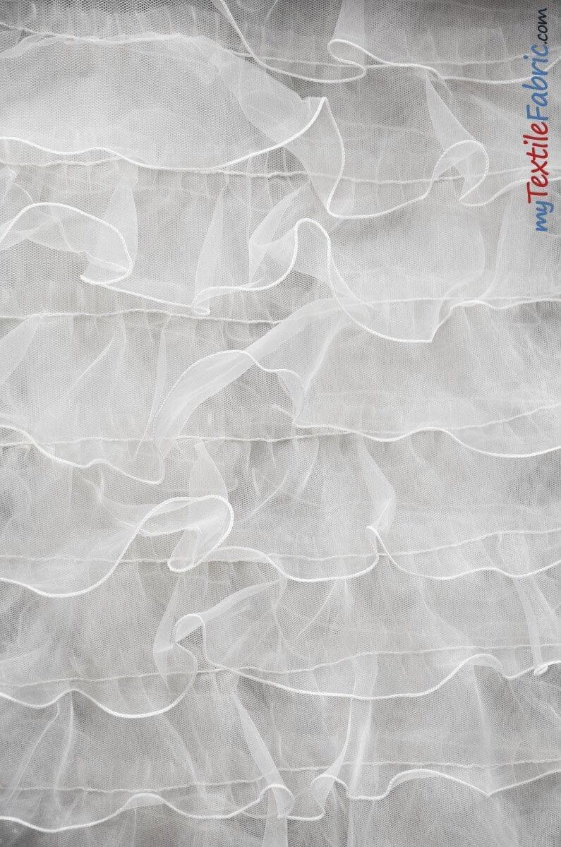 Organza Ruffled Mesh Fabric | Layered Ruffle Mesh Fabric | 57" Wide | Multiple Colors | Fabric mytextilefabric Yards White