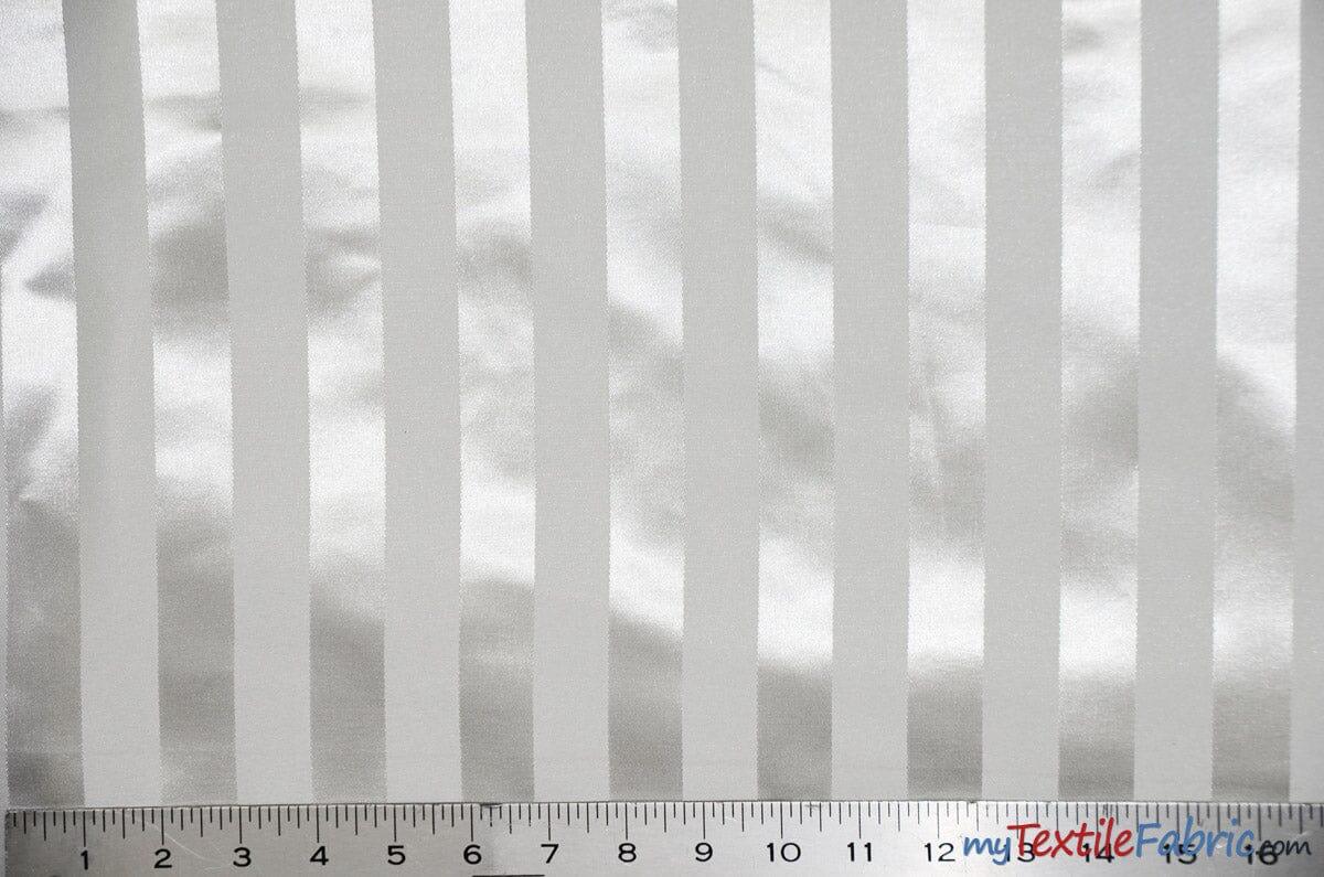 Bridal Satin Stripe Brocade | Bridal Stripe Jacquard | 60" Wide | 4 Colors Available | Satin Stripe Fabric | Fabric mytextilefabric Bolts White