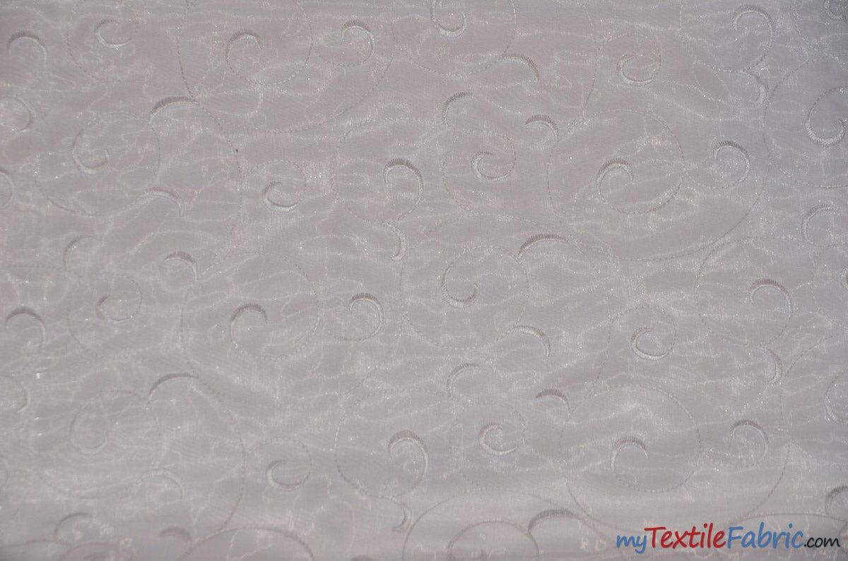 Swirl Organza Fabric | Embroidered Swirl Sheer | 54" Wide | Multiple Colors | Fabric mytextilefabric Yards White