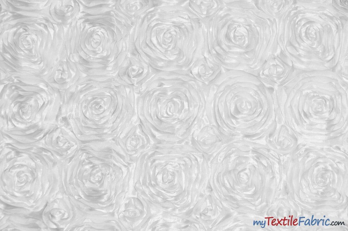 Rosette Satin Fabric | Wedding Satin Fabric | 54" Wide | 3d Satin Floral Embroidery | Multiple Colors | Continuous Yards | Fabric mytextilefabric Yards White