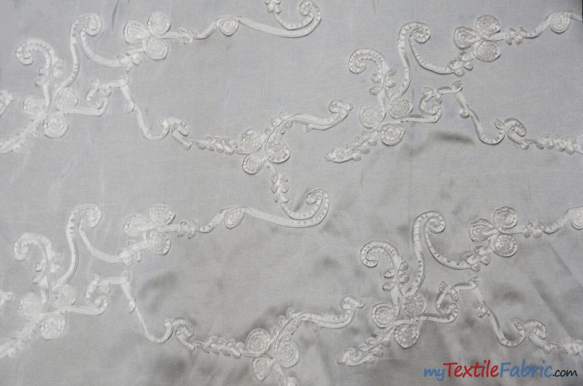 Ribbon Taffeta Fabric | Ribbon Cord Taffeta Embroidery | 54" Wide | Multiple Colors | Fabric mytextilefabric Yards White