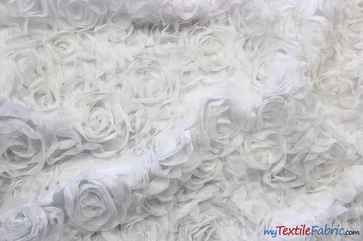 Sheer Rose Garden | 52" wide | 3d Floral Chiffon Fabric Embroidered on Mesh | Multiple Colors | Fabric mytextilefabric Yards White