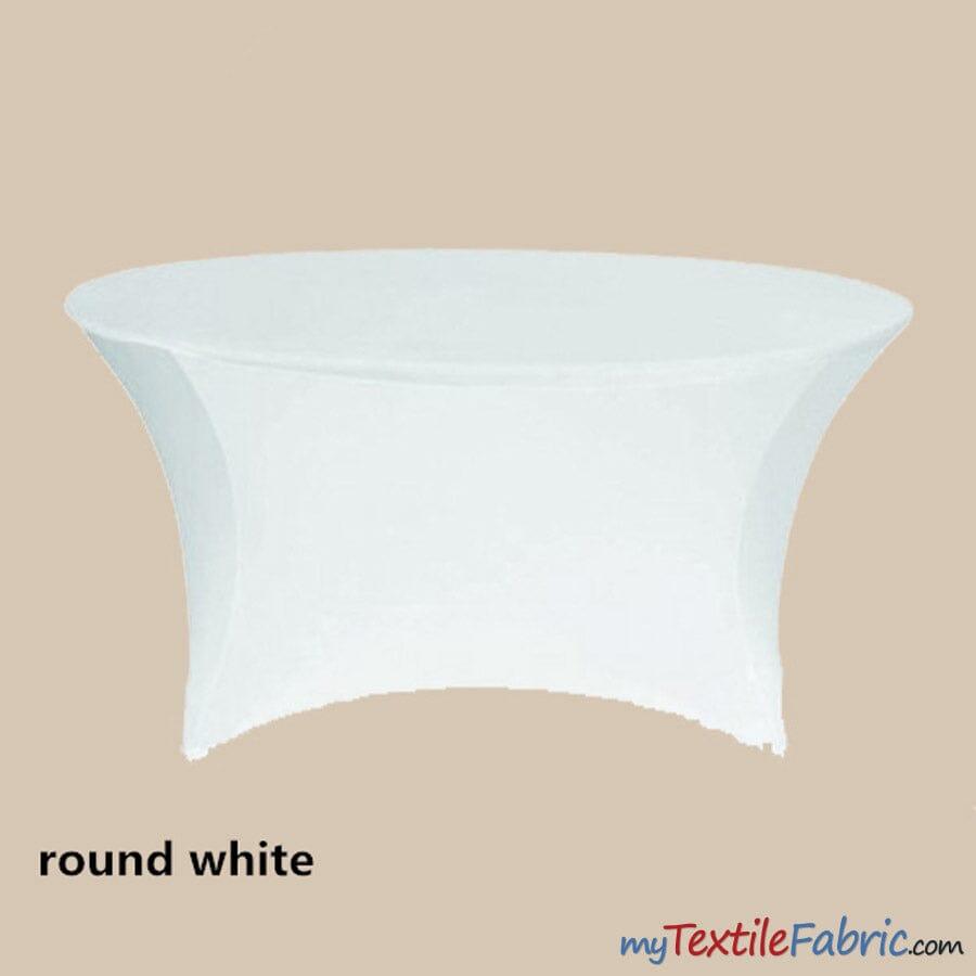 5ft Diameter Round Spandex Tablecloth - fits 60" Diameter Tables | Sold by the Piece or Wholesale Box | Fabric mytextilefabric By Piece White