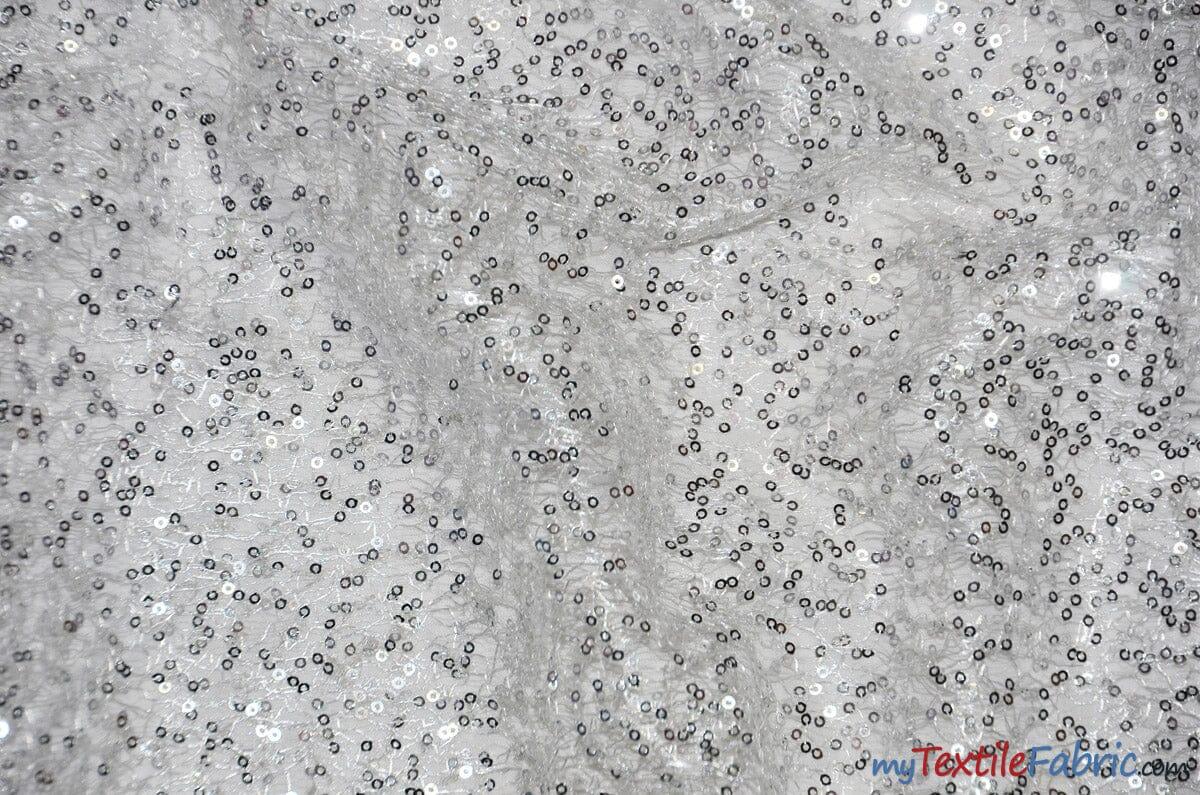 Spider Web Sequins Fabric | Metallic Web Sequins Fabric | 54" Wide | Fabric mytextilefabric Yards White