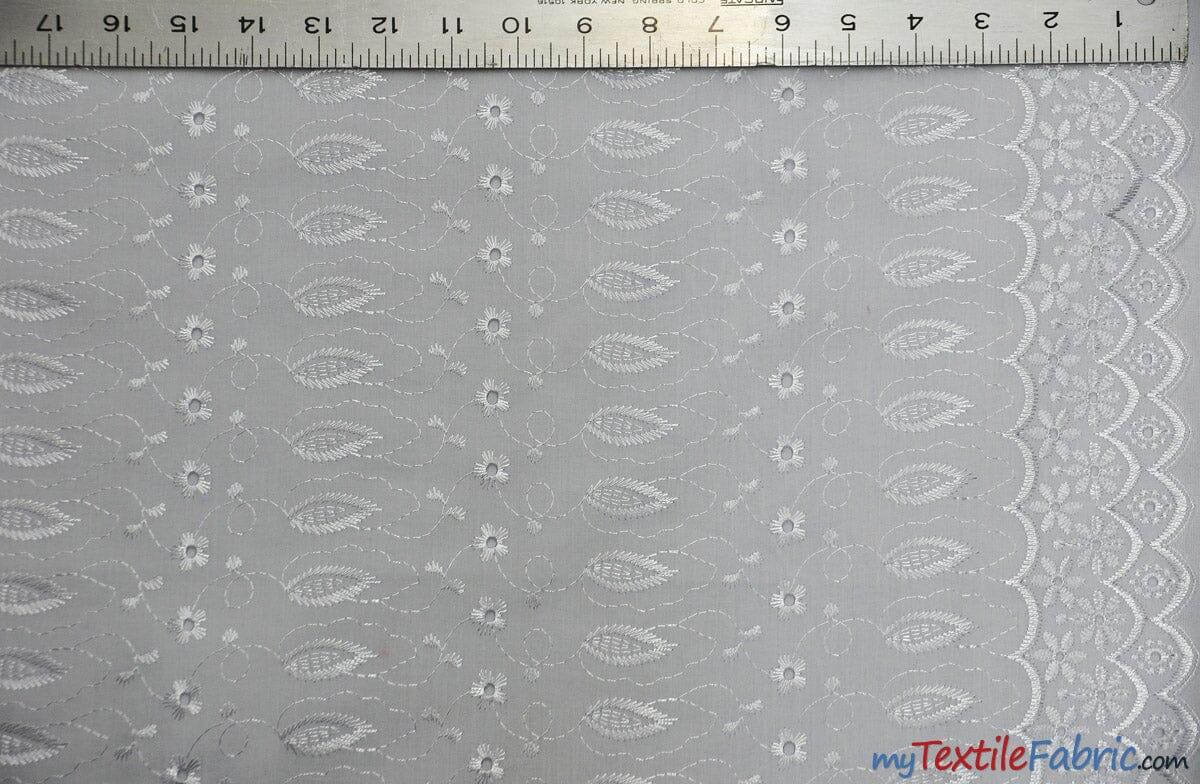 Polyester Cotton Eyelet Embroidery | Double Sided Border | 45" Wide | Multiple Colors | Fabric mytextilefabric Yards White