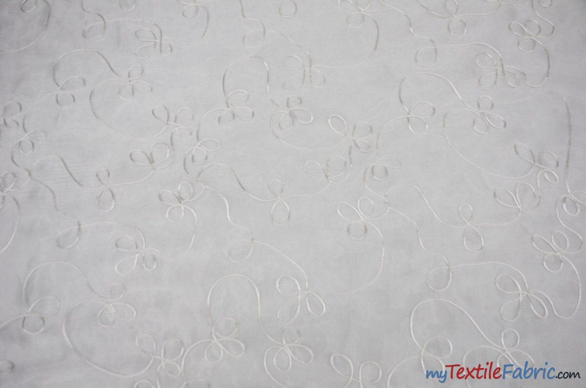 Fantasia Organza Embroidery Fabric | Embroidered Floral Sheer | 54" Wide | Multiple Colors | Fabric mytextilefabric Yards White