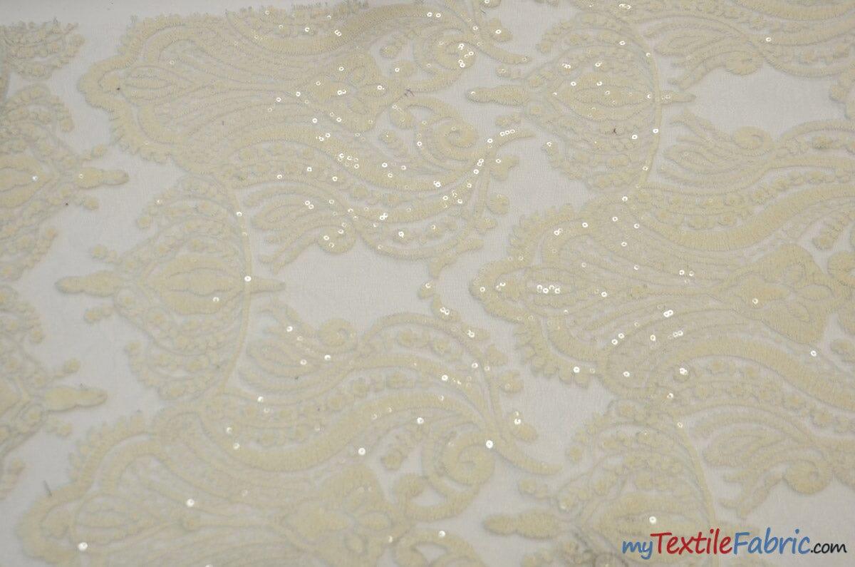 Medallion Bridal Lace | Sequins Damask Embroidery | 52" Wide | Lace Wedding Dress | Sequins Lace Fabric | Fabric mytextilefabric