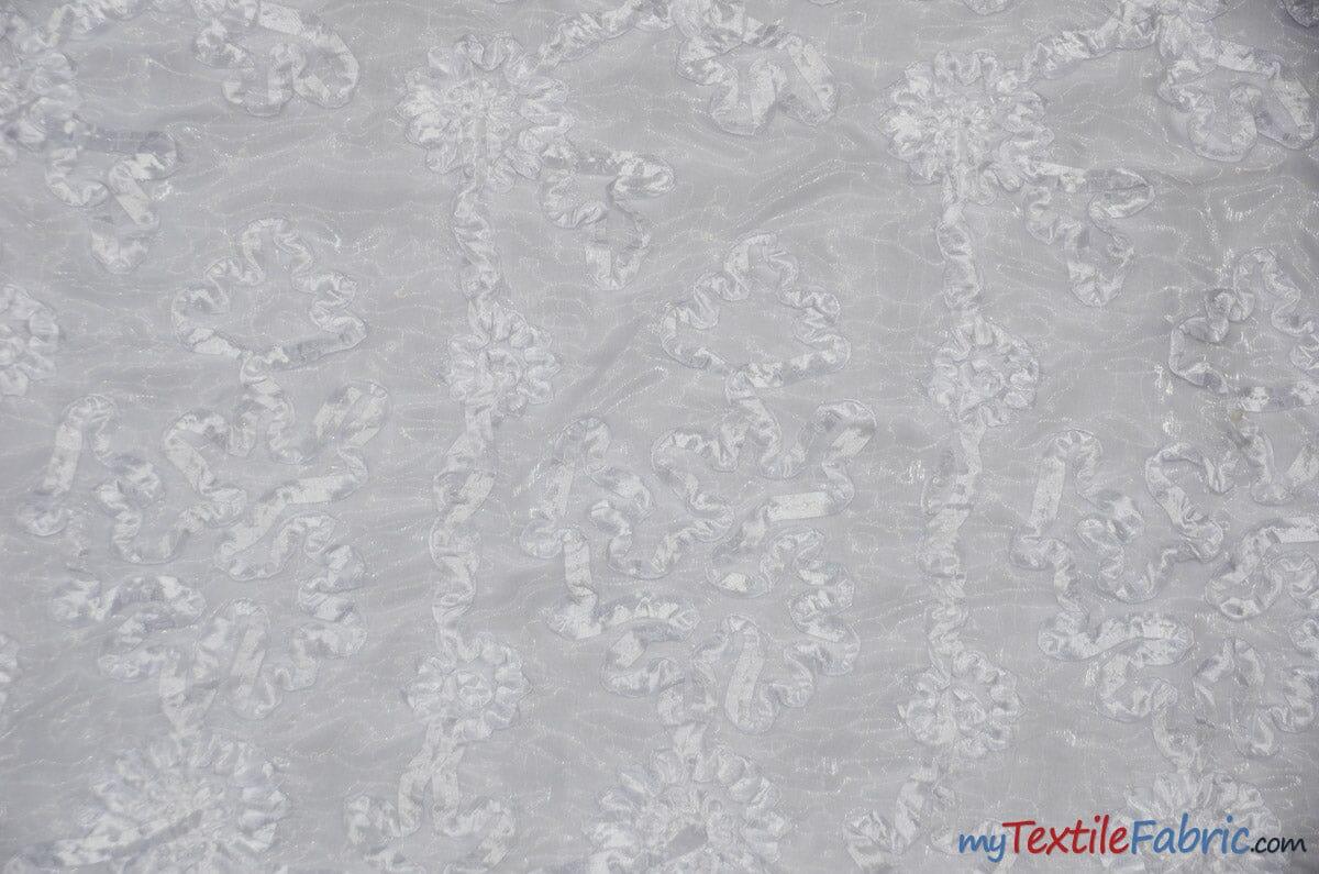 Luxury Organza Embroidery Fabric | Embroidered Ribbon Organza | 54" Wide | Multiple Colors | Fabric mytextilefabric Yards White