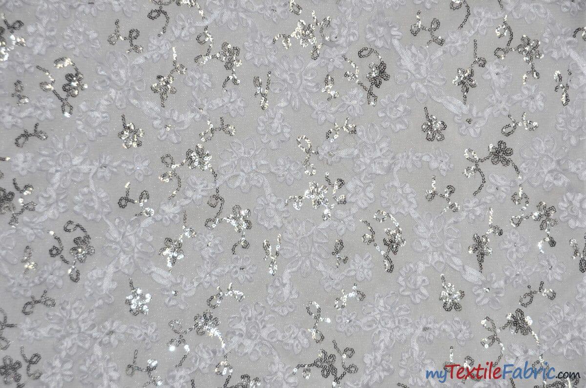 Luxury Mesh Embroidery Fabric | Embroidered Mesh Bridal Lace | 54" Wide | Multiple Colors | Fabric mytextilefabric Yards White