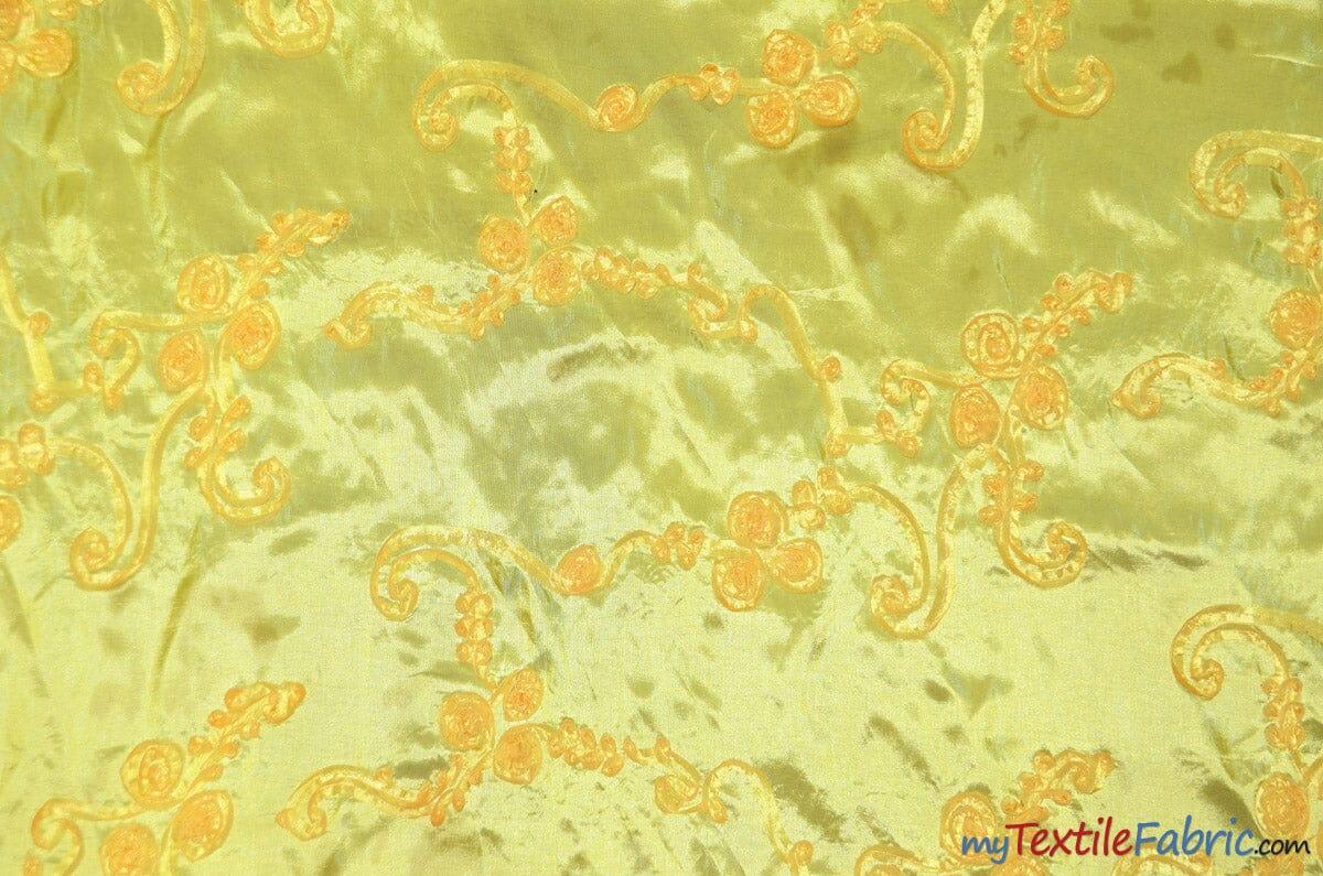 Ribbon Taffeta Fabric | Ribbon Cord Taffeta Embroidery | 54" Wide | Multiple Colors | Fabric mytextilefabric Yards Yellow