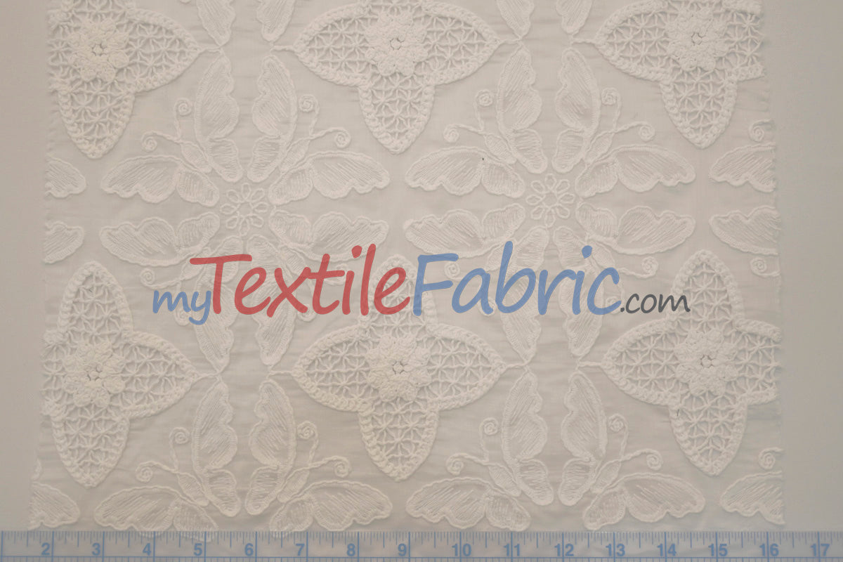 Butterfly Embroidery Cotton Fabric | Intricate Embroidery | 100% Cotton | 52–54" Wide