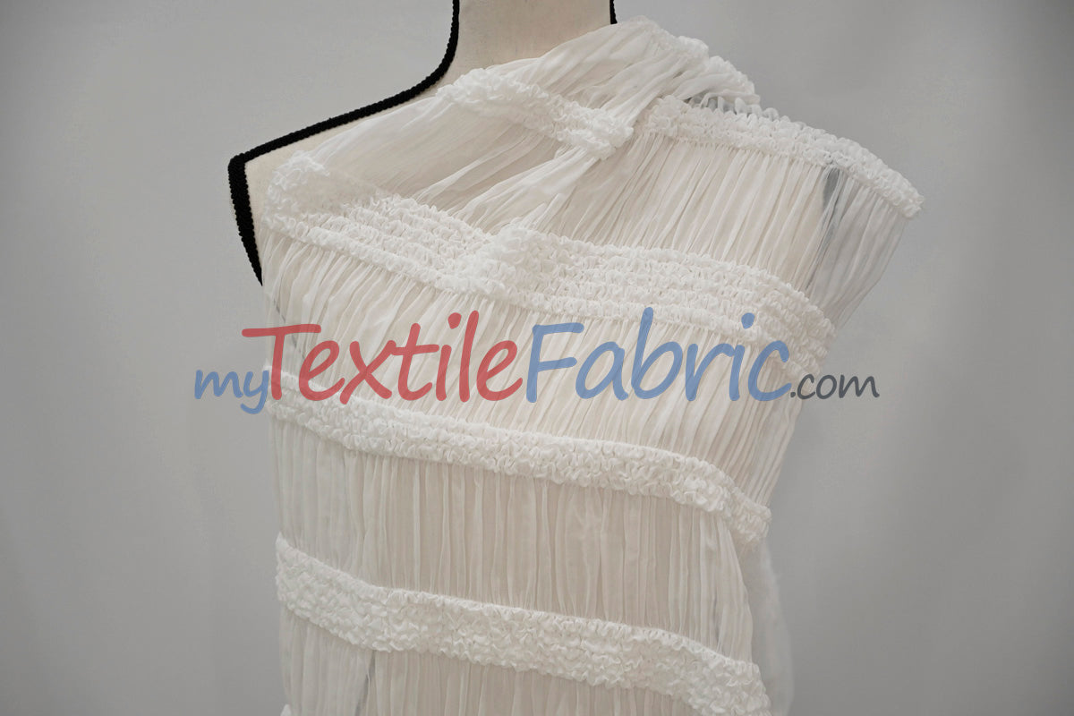 Pleated Ruffle Chiffon Fabric | Lightweight Texture | 100% Polyester | 44/46" Wide