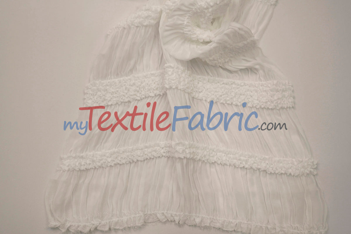 Pleated Ruffle Chiffon Fabric | Lightweight Texture | 100% Polyester | 44/46" Wide
