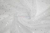 Shooting Star Foil Organza Fabric| 60" Wide | Sheer Organza with Foil Silver Metallic Star | Decor, Overlays, Accents, Dresses, Apparel |