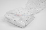 Shooting Star Foil Organza Fabric| 60" Wide | Sheer Organza with Foil Silver Metallic Star | Decor, Overlays, Accents, Dresses, Apparel |