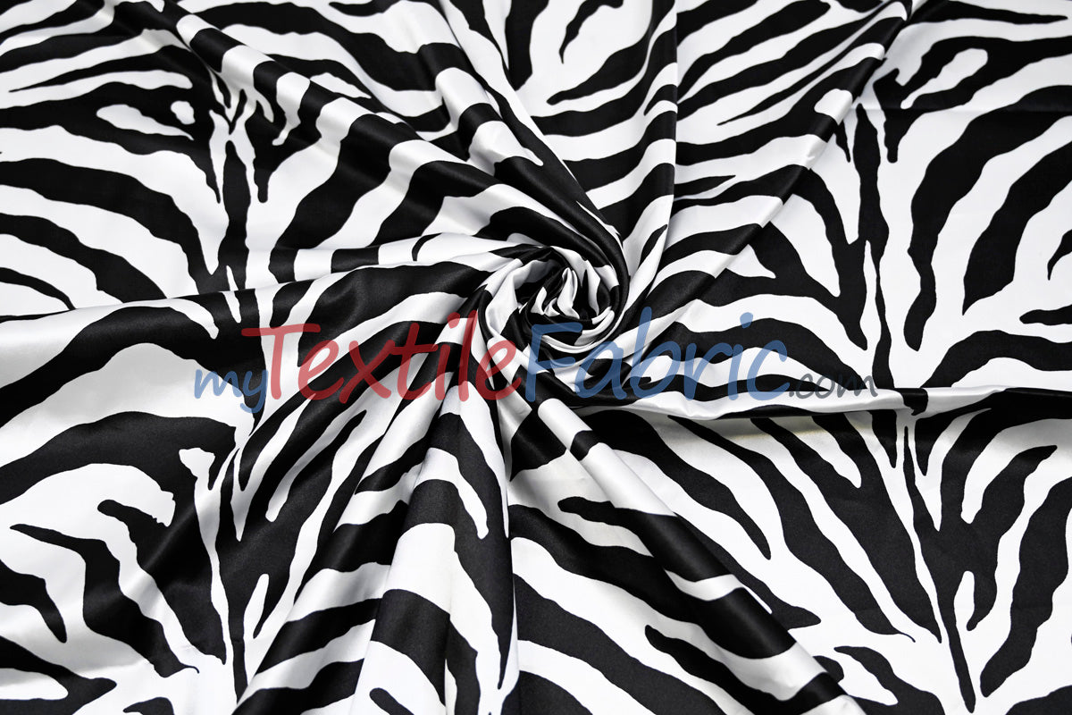 Animal Zebra Satin Fabric | Soft Satin Zebra Charmeuse Fabric | 60" Wide | Multiple Colors |