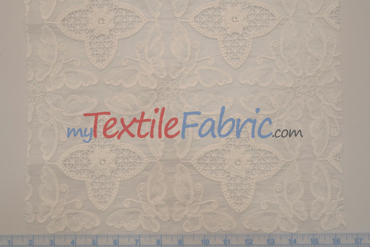 Butterfly Embroidery Cotton Fabric | Intricate Embroidery | 100% Cotton | 52–54" Wide