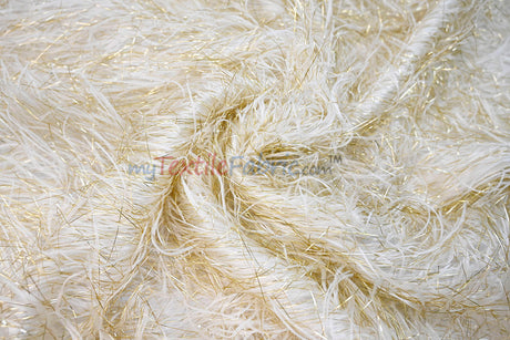Ivory Gold Shaggy Brocade | Metallic Eyelash Lame Fabric | 57 Inch Wide | For Costumes Cosplay Apparel & Decor
