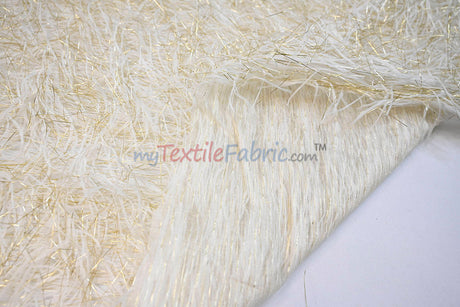 Ivory Gold Shaggy Brocade | Metallic Eyelash Lame Fabric | 57 Inch Wide | For Costumes Cosplay Apparel & Decor