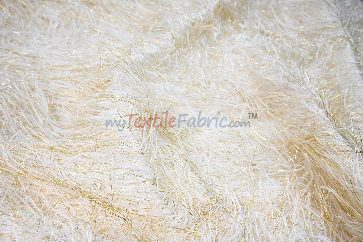 Ivory Gold Shaggy Brocade | Metallic Eyelash Lame Fabric | 57 Inch Wide | For Costumes Cosplay Apparel & Decor