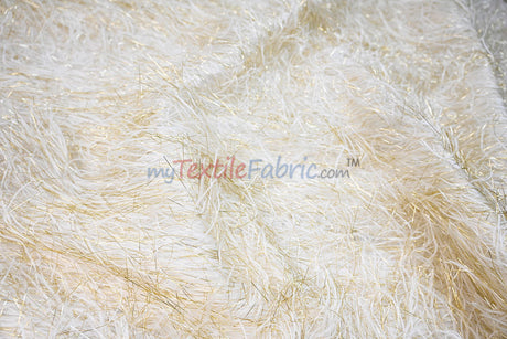 Ivory Gold Shaggy Brocade | Metallic Eyelash Lame Fabric | 57 Inch Wide | For Costumes Cosplay Apparel & Decor