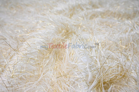 Ivory Gold Shaggy Brocade | Metallic Eyelash Lame Fabric | 57 Inch Wide | For Costumes Cosplay Apparel & Decor