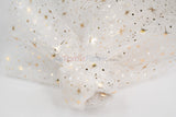 Shooting Star Foil Organza Fabric| 60" Wide | Sheer Organza with Foil Silver Metallic Star | Decor, Overlays, Accents, Dresses, Apparel |