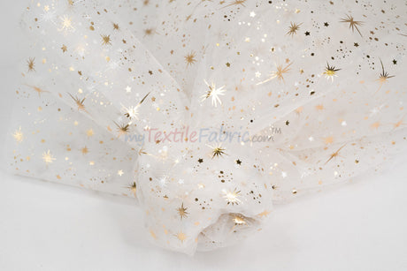 Shooting Star Foil Organza Fabric| 60" Wide | Sheer Organza with Foil Silver Metallic Star | Decor, Overlays, Accents, Dresses, Apparel |