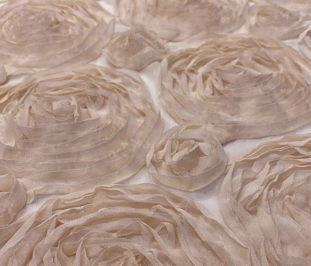 Champagne Wedding Floral Chiffon Fabric | 3d Floral Chiffon Fabric | Floral Chiffon Embroidery |